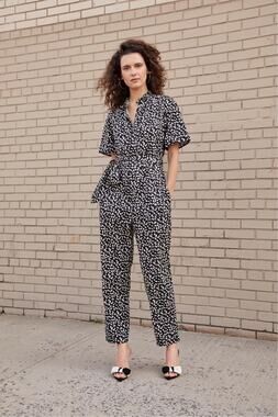 Rebecca Taylor La Vie Twill Jumpsuit At Orchard Mile Black White Size XS Cotton